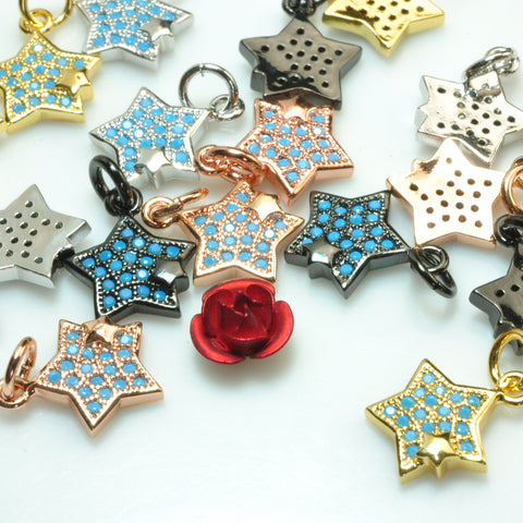 YesBeads Star charms rhinestone CZ pave electroplated copper spacer pendant beads findings