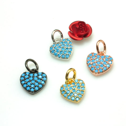 YesBeads Heart charms rhinestone CZ pave electroplated copper spacer pendant beads wholesale findings