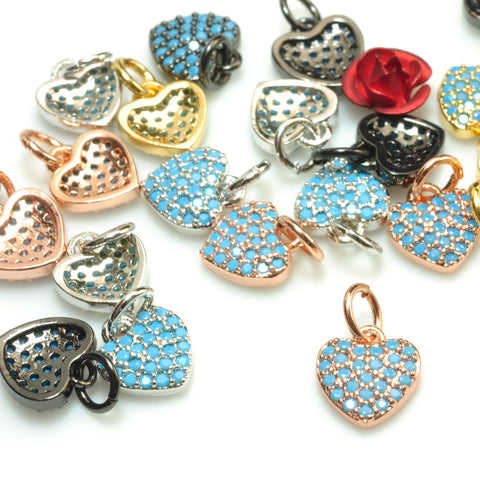 YesBeads Heart charms rhinestone CZ pave electroplated copper spacer pendant beads wholesale findings
