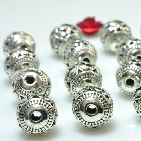 YesBeads 50pcs of Antique Silver plated carved Butterfly Metal Spacer Connector Round beads