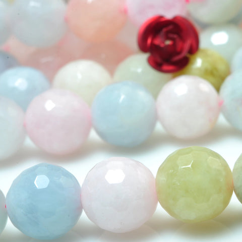 YesBeads Natural Morganite faceted round loose beads mix beryl aquamarine gemstone wholesale jewelry making 15"