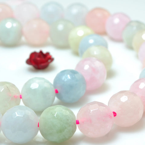 YesBeads Natural Morganite faceted round loose beads mix beryl aquamarine gemstone wholesale jewelry making 15"