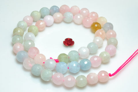 YesBeads Natural Morganite faceted round loose beads mix beryl aquamarine gemstone wholesale jewelry making 15"
