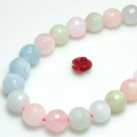 YesBeads Natural Morganite faceted round loose beads mix beryl aquamarine gemstone wholesale jewelry making 15"