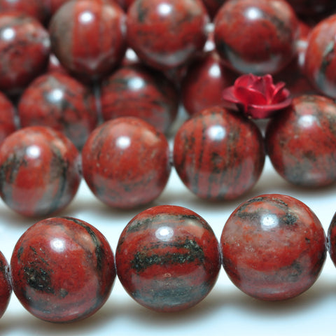 YesBeads Natural Sesame Red Jasper smooth round beads gemstone wholesale 15"
