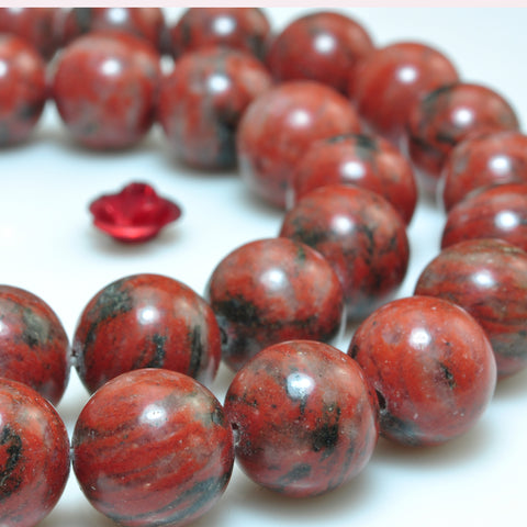 YesBeads Natural Sesame Red Jasper smooth round beads gemstone wholesale 15"