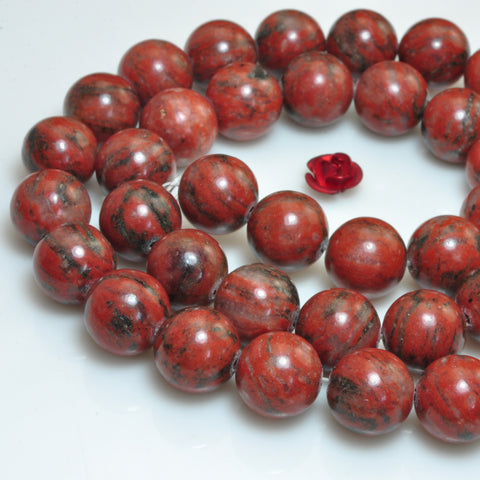 YesBeads Natural Sesame Red Jasper smooth round beads gemstone wholesale 15"