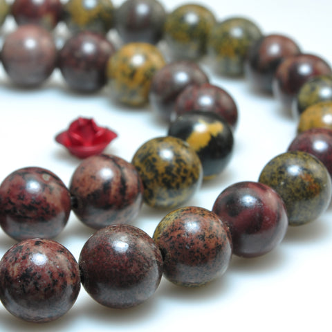 YesBeads Natural Artistic Jasper smooth round beads grass flower gemstone wholesale jewelry making
