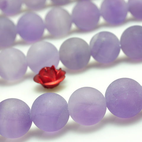 YesBeads natural purple Amethyst matte round loose beads wholesale gemstone jewelry15"
