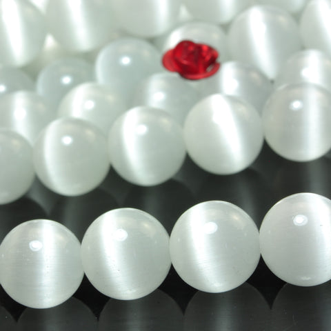 YesBeads White Cat Eye smooth round Synthetic beads chatoyant cat eyes wholesale jewelry 15"