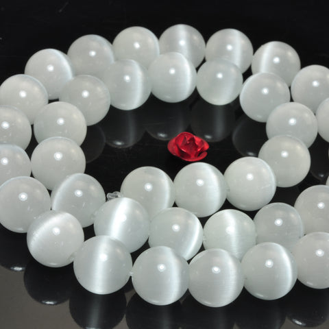YesBeads White Cat Eye smooth round Synthetic beads chatoyant cat eyes wholesale jewelry 15"