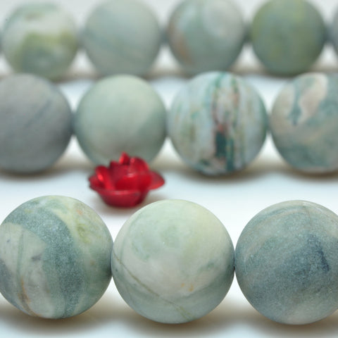 YesBeads Natural Green Rainforest Jasper matte loose round beads wholesale gemstone jewelry 15''