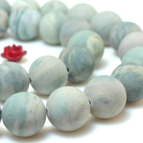 YesBeads Natural Green Rainforest Jasper matte loose round beads wholesale gemstone jewelry 15''