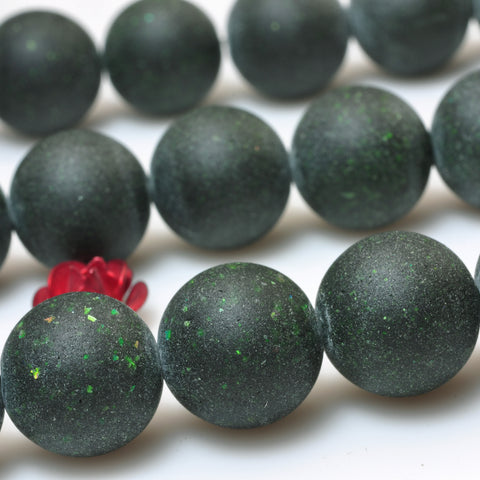 YesBeads Green Sandstone goldstone matte round beads wholesale gemstone jewelry 15"