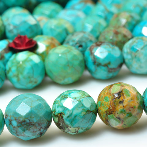 Green Turquoise faceted round loose beads gemstone wholesale for jewelry making diy bracelet