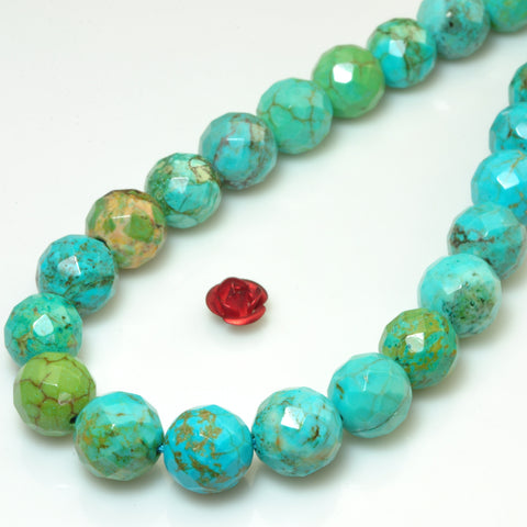 Green Turquoise faceted round loose beads gemstone wholesale for jewelry making diy bracelet
