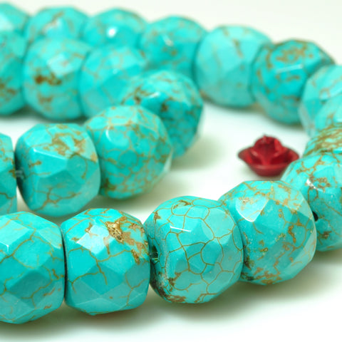 YesBeads Green Turquoise gemstone faceted drum beads wholesale 15"