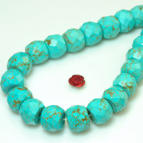 YesBeads Green Turquoise gemstone faceted drum beads wholesale 15"