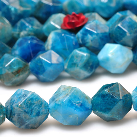 YesBeads Natural Blue Apatite A grade gemstone star cut faceted nugget beads 10mm 15"