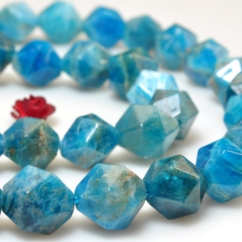 YesBeads Natural Blue Apatite A grade gemstone star cut faceted nugget beads 10mm 15"