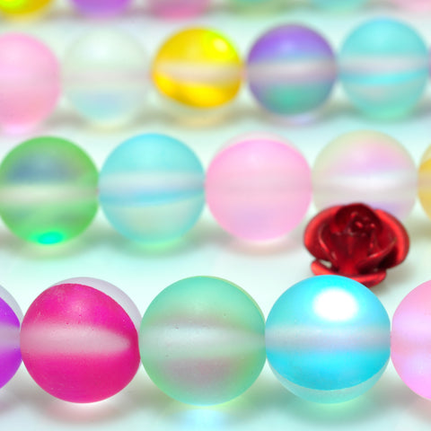 YesBeads Mystic Aura Quartz Crystal matte round loose beads wholesale jewelry 15"