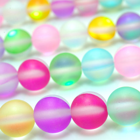 YesBeads Mystic Aura Quartz Crystal matte round loose beads wholesale jewelry 15"
