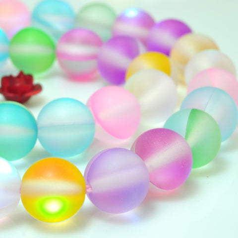 YesBeads Mystic Aura Quartz Crystal matte round loose beads wholesale jewelry 15"
