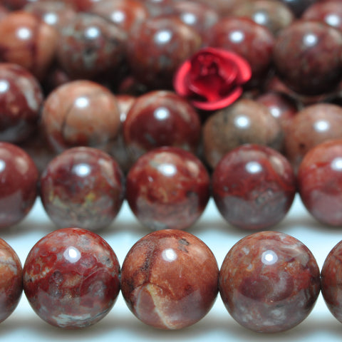 YesBeads Natural Pomergrabite Red Jasper smooth round beads gemstone wholeslae 15"