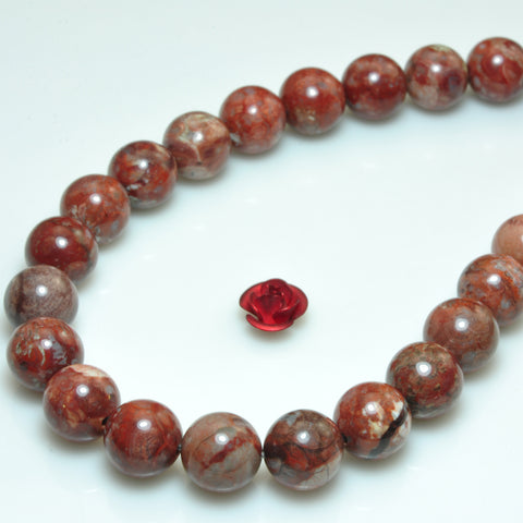 YesBeads Natural Pomergrabite Red Jasper smooth round beads gemstone wholeslae 15"