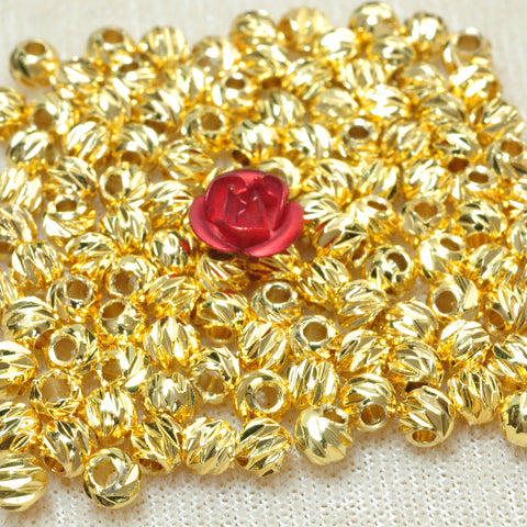 YesBeads 100 pcs Gold plated round spacers corrugated carved gold copper spacer beads findings