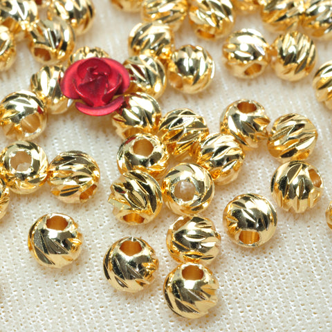 YesBeads 100 pcs Gold plated round spacers corrugated carved gold copper spacer beads findings