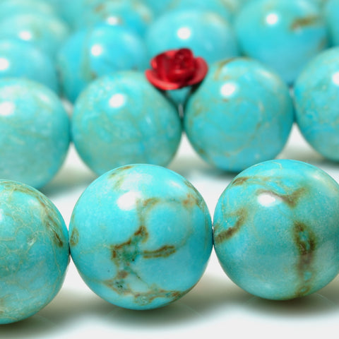 YesBeads Blue Turquoise smooth round beads gemstone 14mm 15"
