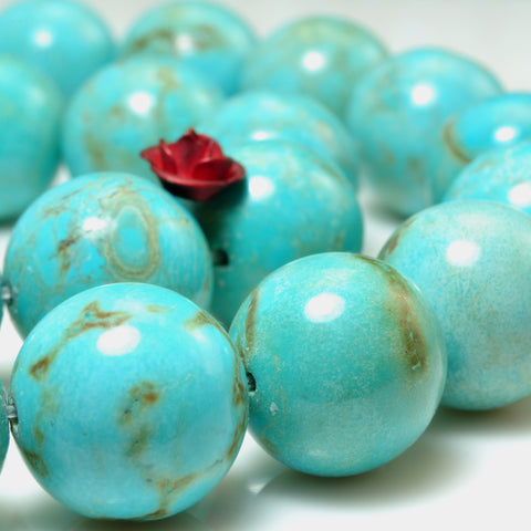 YesBeads Blue Turquoise smooth round beads gemstone 14mm 15"