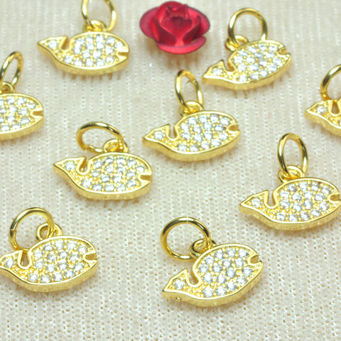 YesBeads Fish charms gold plated CZ pave rhinestone copper spacer pendant beads wholesale findings