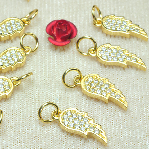 YesBeads Wing charms gold plated CZ pave rhinestone copper spacer Angel's wing pendant beads wholesale findings