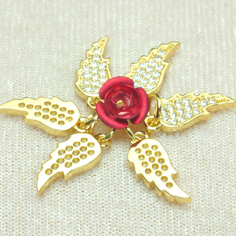 YesBeads Wing charms gold plated CZ pave rhinestone copper spacer Angel's wing pendant beads wholesale findings
