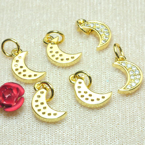 YesBeads Moon charms gold plated CZ pave rhinestone copper spacer pendant beads wholesale findings