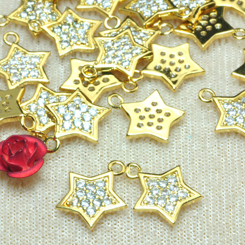 YesBeads Star charms gold plated CZ pave rhinestone copper spacer pendant beads wholesale findings