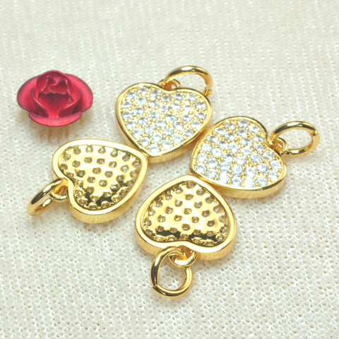 YesBeads Heart charms gold plated CZ pave rhinestone copper spacer pendant beads wholesale findings