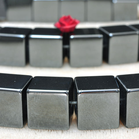 YesBeads Gray Hematite smooth square cube beads gun black stone wholesale jewelry 15"