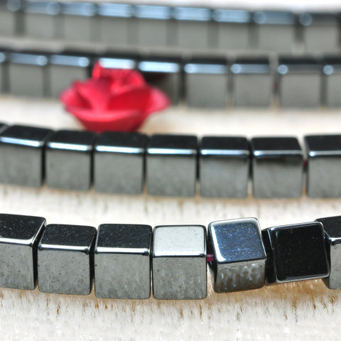 YesBeads Gray Hematite smooth square cube beads gun black stone wholesale jewelry 15"