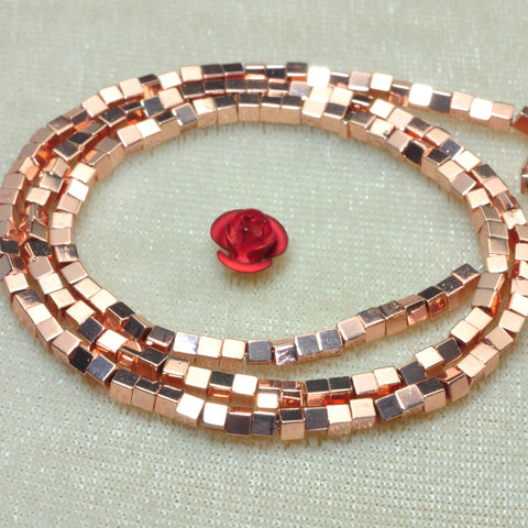 YesBeads Rose Gold Hematite smooth square cube beads stone wholesale jewelry 15"