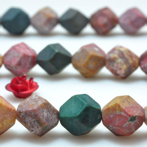 YesBeads Natural Ocean Fossil Agate matte star cut faceted nugget beads gemstone wholesale 15"