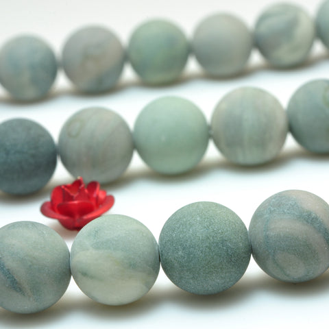 YesBeads Natural Green Rainforest Jasper matte loose round beads wholesale gemstone jewelry 15''