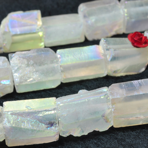 YesBeads Titanium Raw Rock Crystal faceted rough nugget tube beads gemstone 15.5"