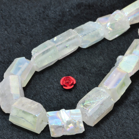YesBeads Titanium Raw Rock Crystal faceted rough nugget tube beads gemstone 15.5"