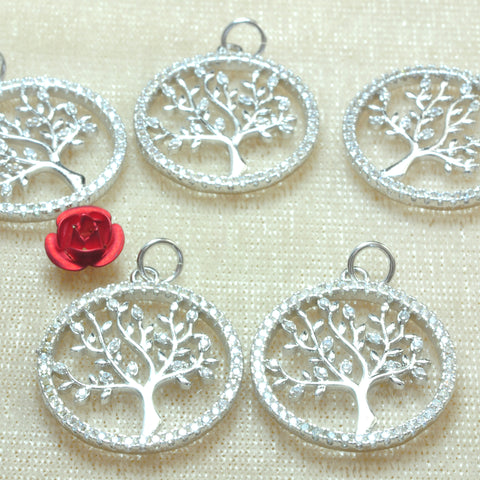 YesBeads Tree of life charms antique silver plated rhinestone CZ pave copper spacer pendant beads wholesale findings