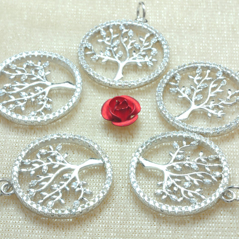 YesBeads Tree of life charms antique silver plated rhinestone CZ pave copper spacer pendant beads wholesale findings