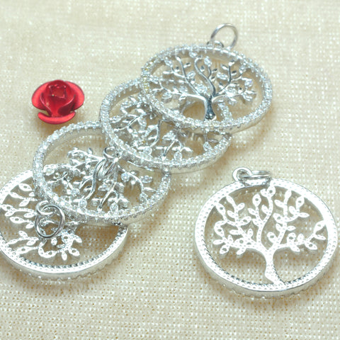 YesBeads Tree of life charms antique silver plated rhinestone CZ pave copper spacer pendant beads wholesale findings