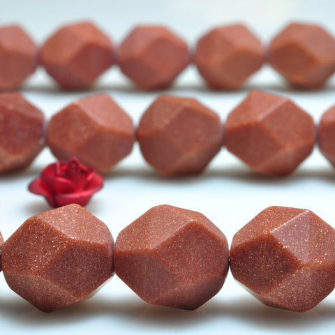 YesBeads Gold Sandstone goldstone star cut faceted matte nugget beads wholesale gemstone 15"